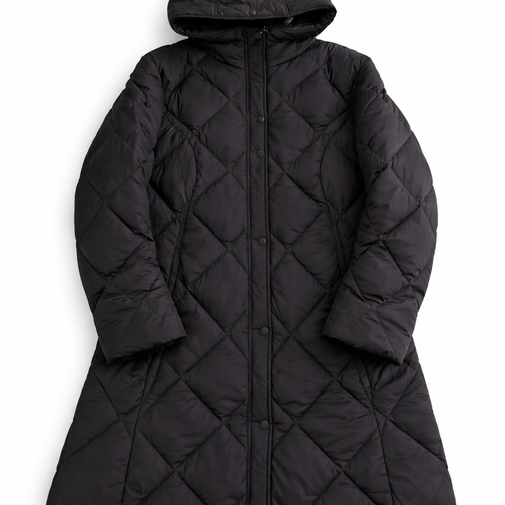 Eddie Bauer 650 Fill Goose Down Black Quilted Puffer Coat SP Petite